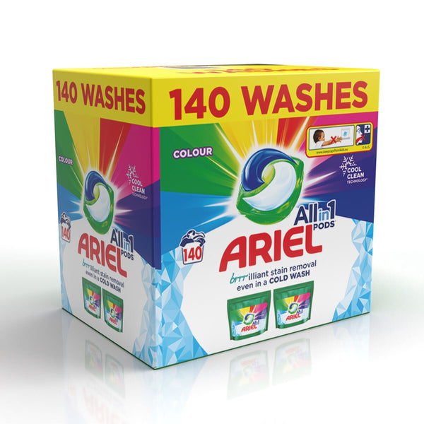 Ariel All in One Colour Pods, 140 Wash Laundry Detergent, Capsule, Washing Liquid Tablets