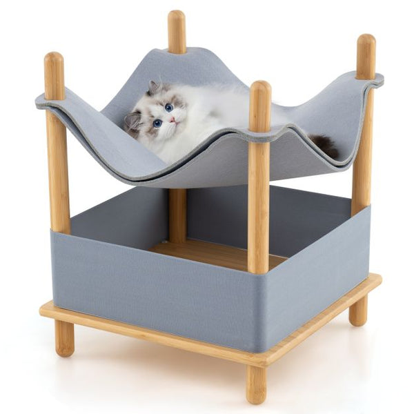 COSTWAY 2-Tier Wooden Cat House Modern Cat Tree with Semi-enclosed Condo