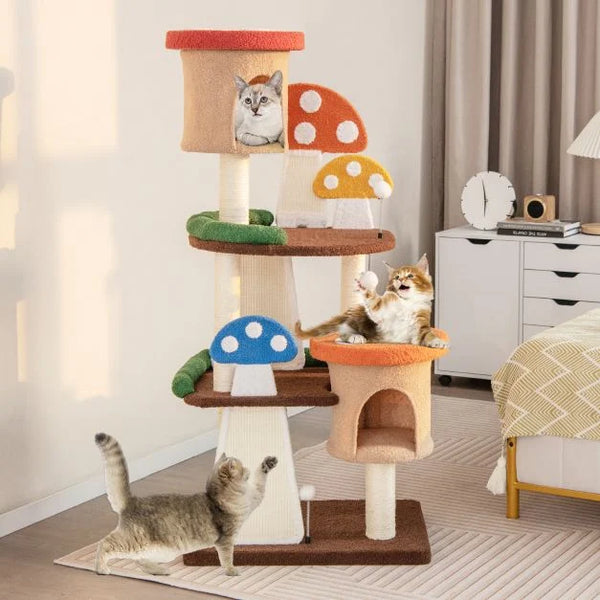 COSTWAY 4-In-1 Cat Tree Multi-Layer Cat Tower with 2 Condos and Platforms