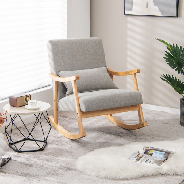 Upholstered Rocking Chair Modern Rocker with Rubber Wood Frame