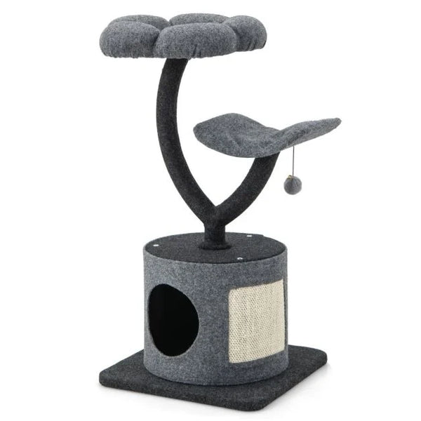 COSTWAY 3-Tier Flower Cat Tree with Condo, Scratching Board & Felt Perches – 88cm Modern Cat Tower for Indoor Cats